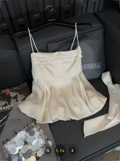 Jennie same style satin camisole vest female ribbon halter neck pleated design sweet and spicy style flower bud tube top