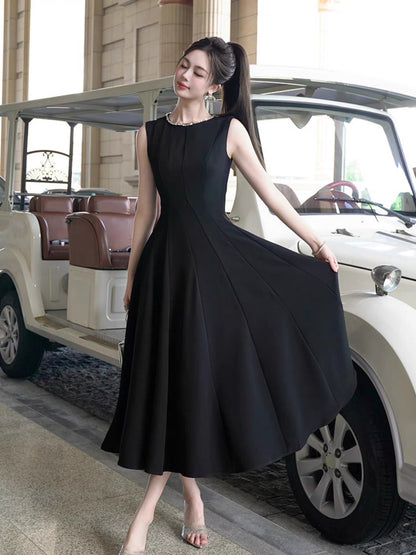 9779 French high-end temperament dress skirt women's summer new style sleeveless waist white dress long skirt