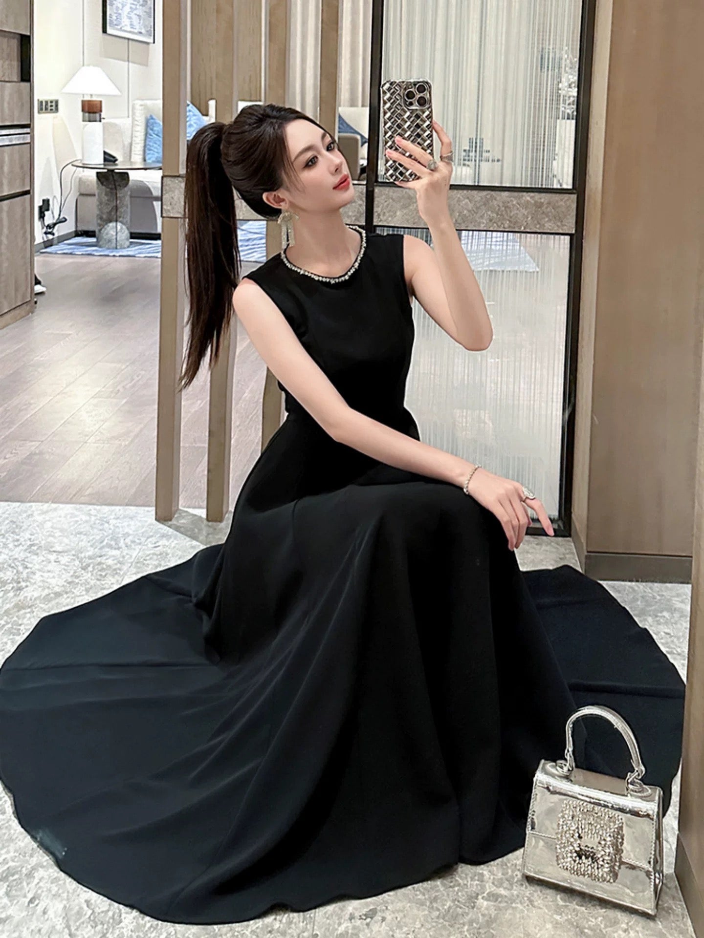 9779 French high-end temperament dress skirt women's summer new style sleeveless waist white dress long skirt