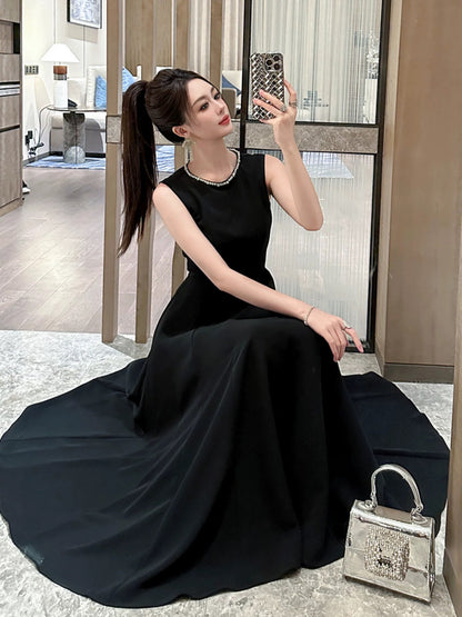 9779 French high-end temperament dress skirt women's summer new style sleeveless waist white dress long skirt