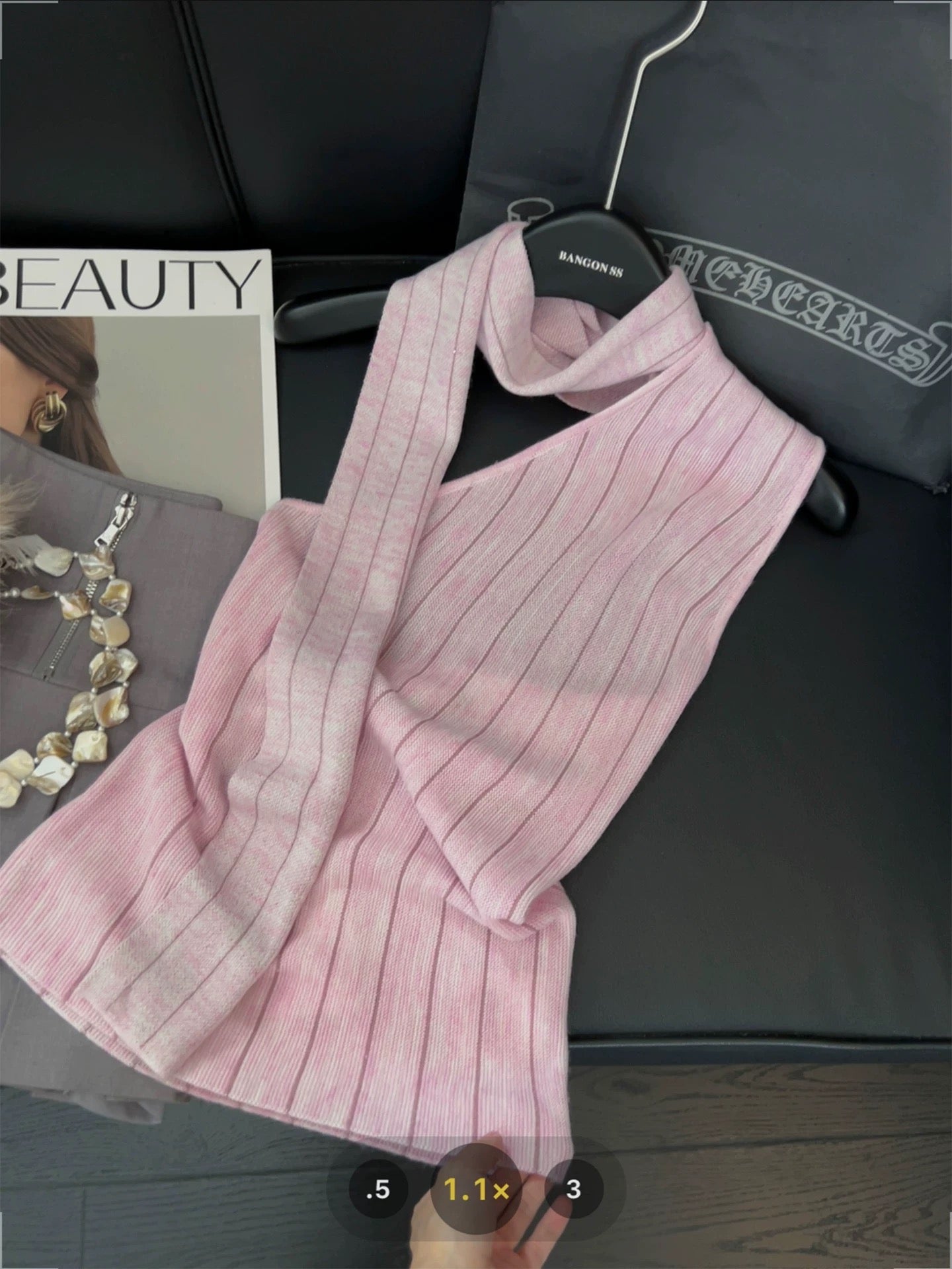 Yu Shuxin same style striped halter neck camisole vest female ribbon scarf design sense summer sweet and spicy style off-shoulder top