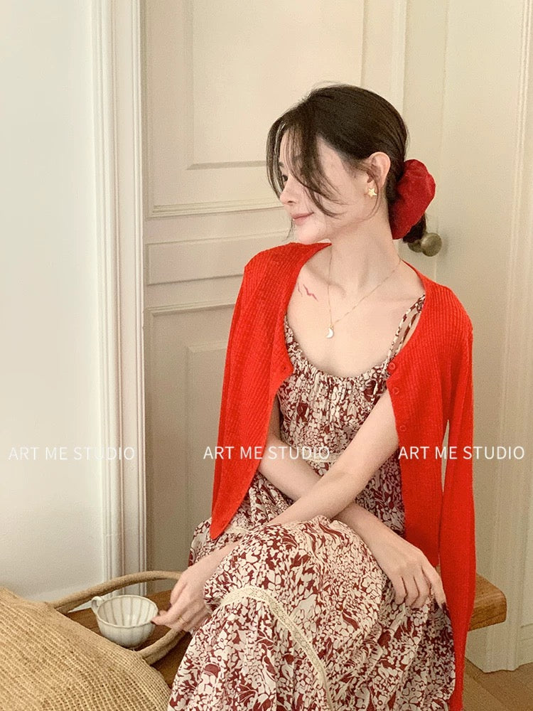 ARTME Guagua Pure Cotton Patchwork V-Neck Sleeveless Camisole Dress Women's Summer Atmosphere A-Line Slim Waist Floral Dress