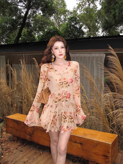 ZACOCO Women's French-style patterned long-sleeve shirt (medium-long length)—a stunning, stylish, and slimming top perfect for Early Autumn 2026.