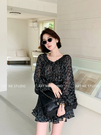 【ART ME】Stunning Meteor Flower Dress with Gathered Waist and Slim Fit (w10265j1r)