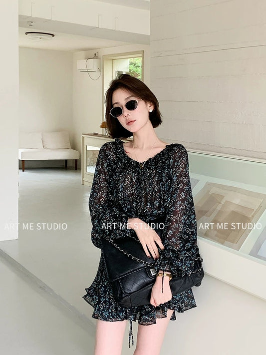 【ART ME】Stunning Meteor Flower Dress with Gathered Waist and Slim Fit (w10265j1r)