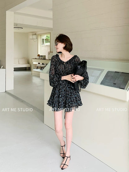 【ART ME】Stunning Meteor Flower Dress with Gathered Waist and Slim Fit (w10265j1r)