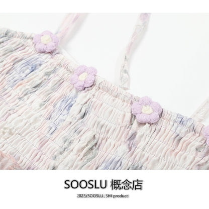 SOOSLU floral camisole women's summer design niche fungus sweet and spicy pure desire short top