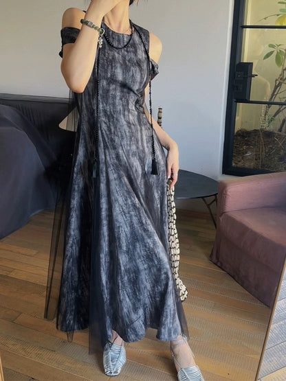 Sanji Heihua new summer design for women, simple patchwork gauze skirt, temperament, high-end, small, dignified and elegant