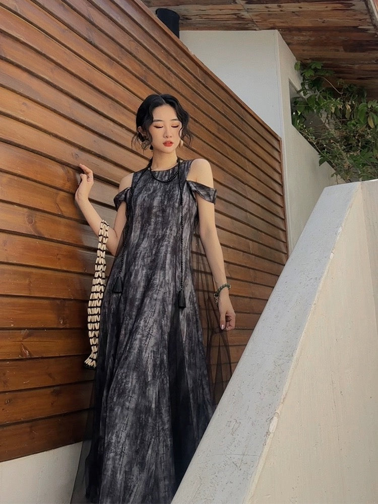 Sanji Heihua new summer design for women, simple patchwork gauze skirt, temperament, high-end, small, dignified and elegant