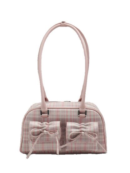 American hot girl bow retro baguette bag 2024 new high-end niche bowling handbag for women