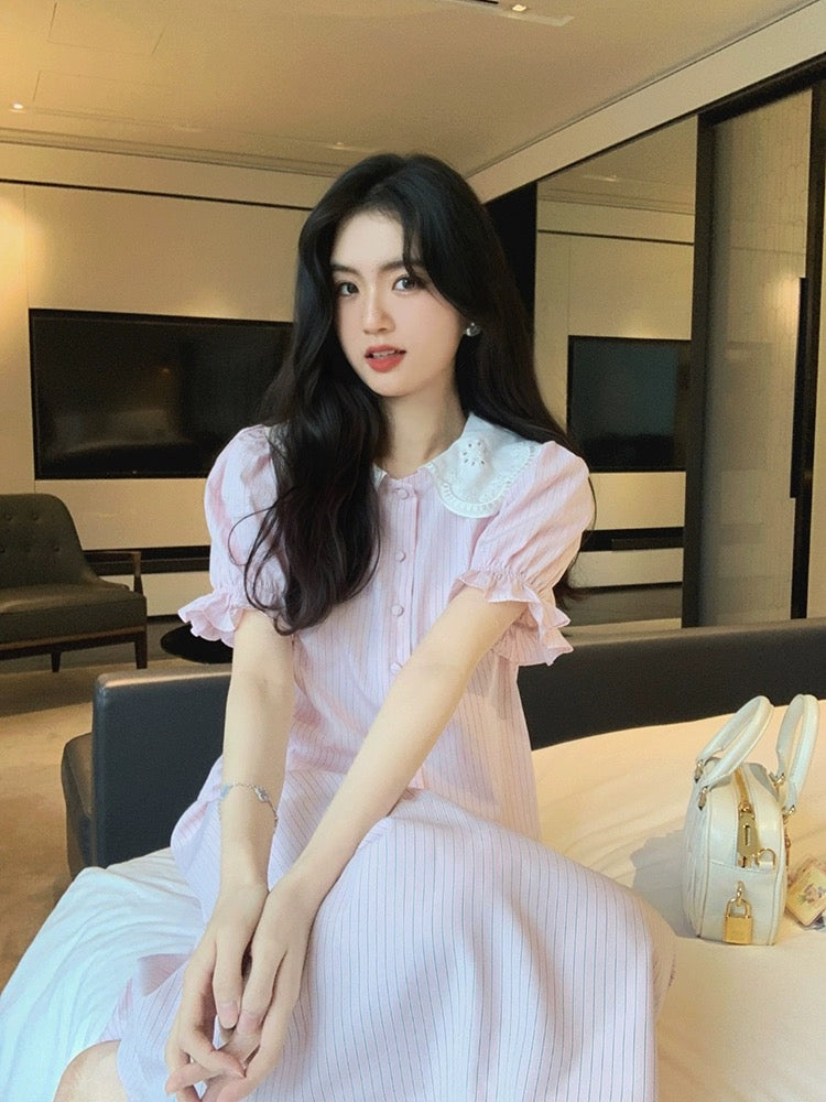 famouswang 2024 new summer style Ruth wears pure white flower doll collar shirt suit skirt