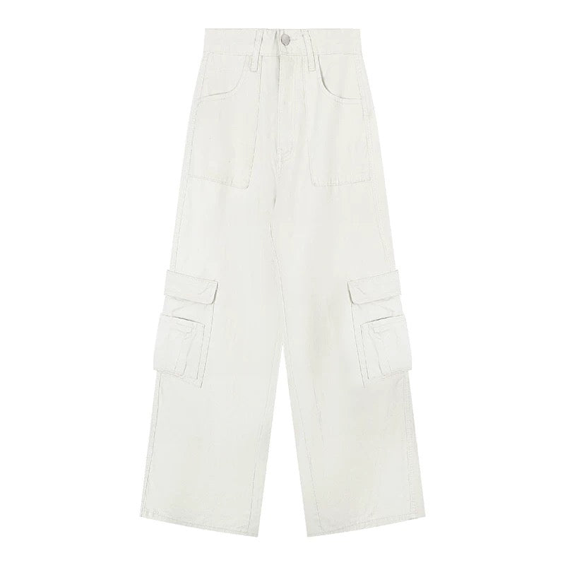 Kumikumi retro loose washed jeans overalls women's early spring drape straight pants wide-leg pants mopping pants