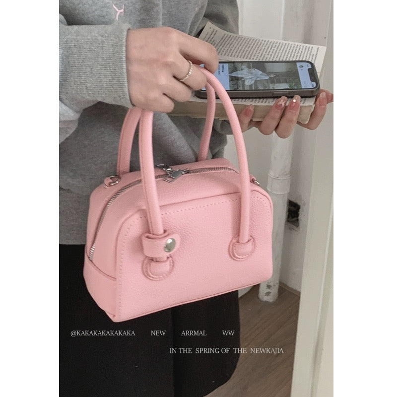 Korean portable bowling bag for women 2024 new fashionable cherry blossom pink small square bag crossbody commuter bag