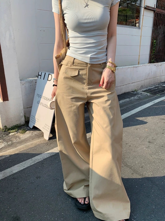 Casual suit short-sleeved round neck slim fit T-shirt women's summer high waist loose mopping pants lazy two-piece suit