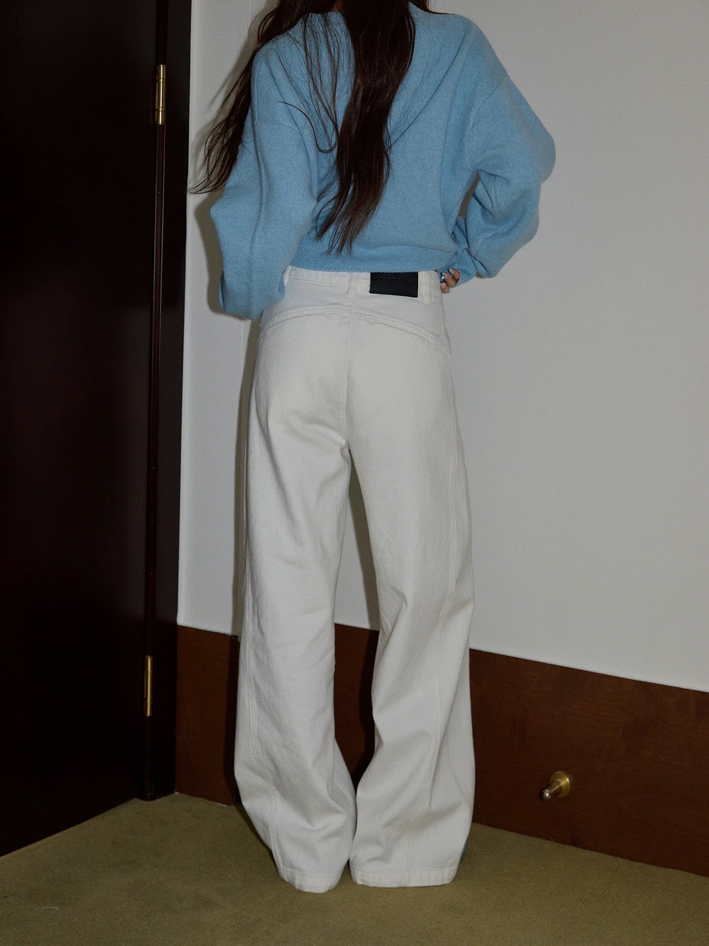 Chaochao Home Design White High-Waisted Jeans for Women, 2025 Autumn/Winter, Loose Fit, Casual, Wide Leg Straight Pants