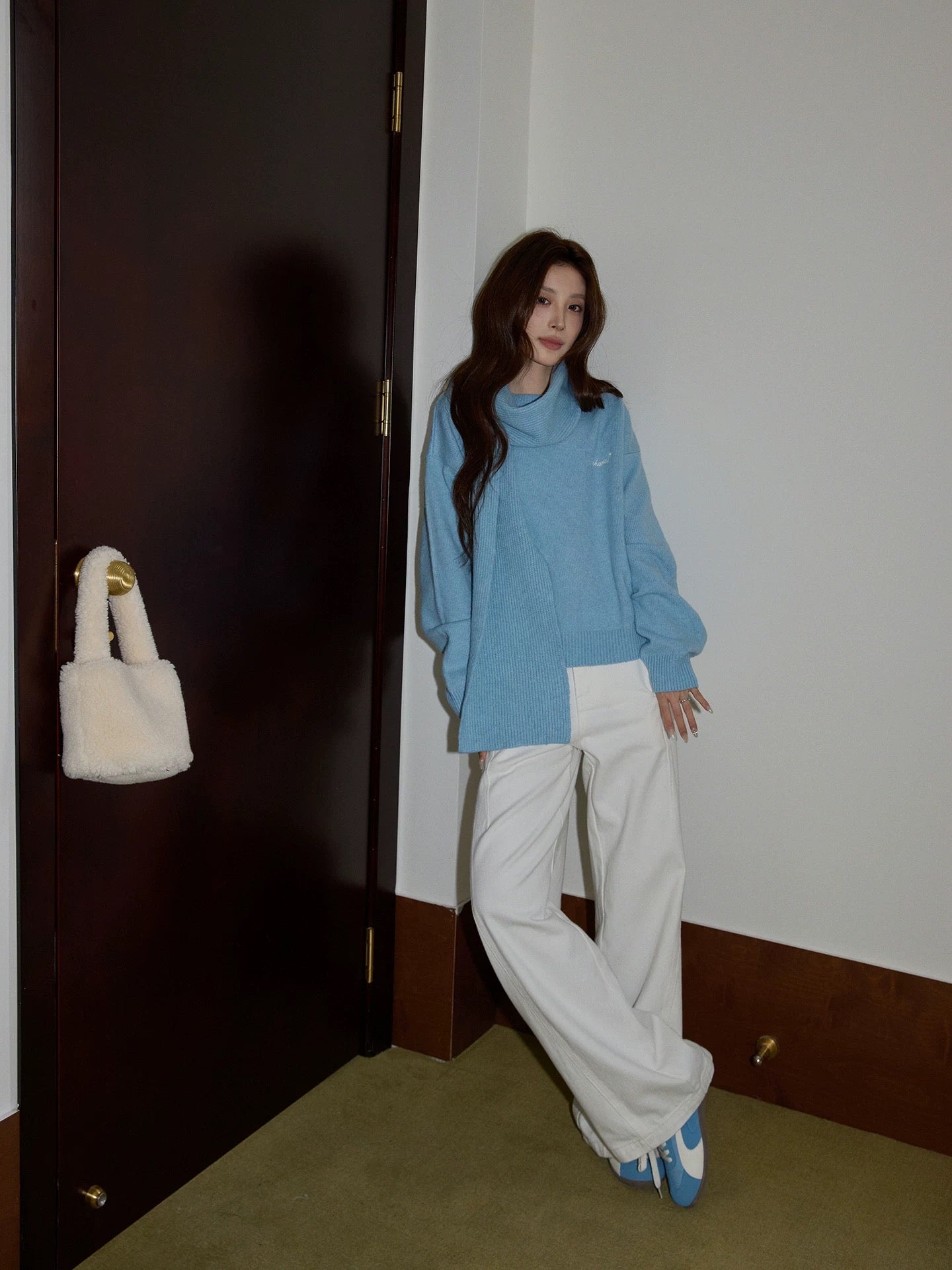 Chaochao Home Design White High-Waisted Jeans for Women, 2025 Autumn/Winter, Loose Fit, Casual, Wide Leg Straight Pants