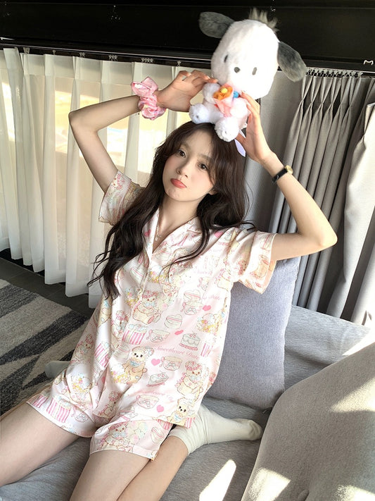 Xinbangbang Homedress Cute Rabbit Print Short Sleeve Pajamas Set Women's Summer Thin Outerwear Home Clothes