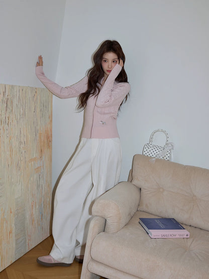Chaochao Home White Corduroy High-Waisted Wide-Leg Casual Pants Women's 2025 Winter High-End Loose and Relaxed Floor-Length Trousers
