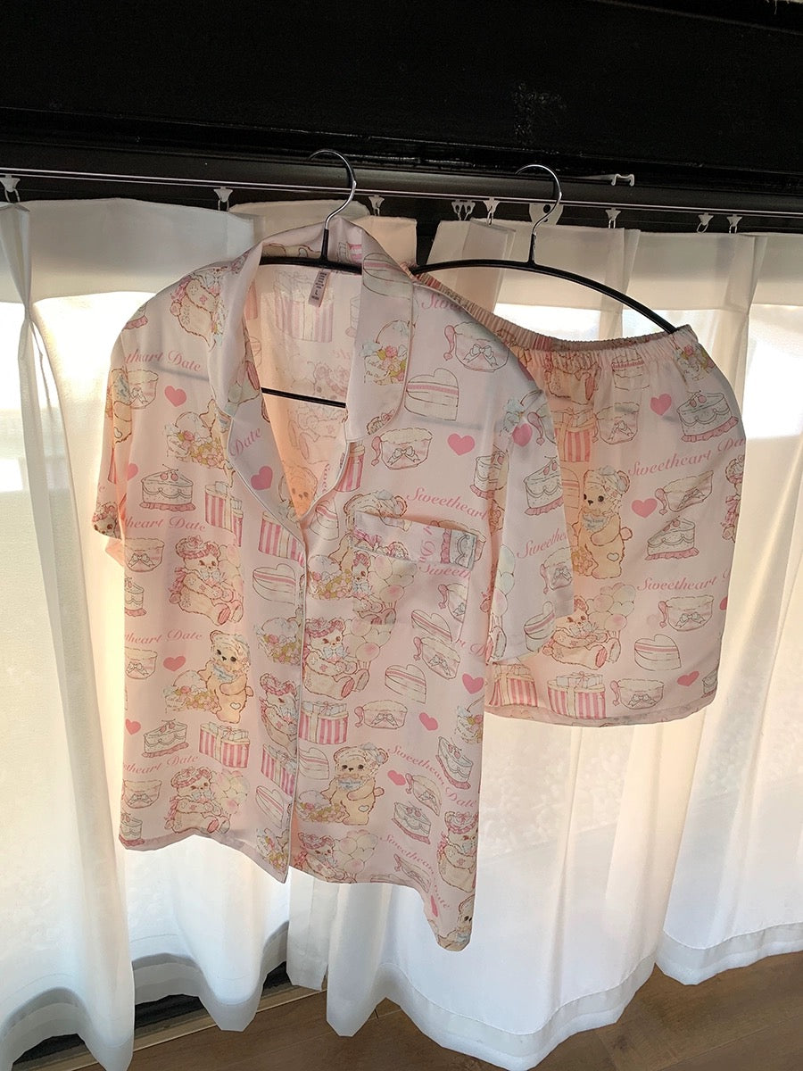 Xinbangbang Homedress Cute Rabbit Print Short Sleeve Pajamas Set Women's Summer Thin Outerwear Home Clothes