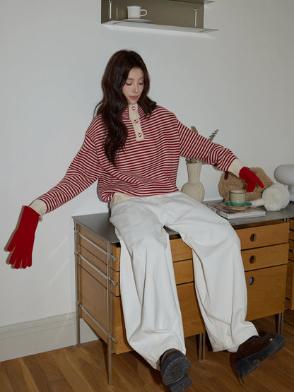 Chaochao Home White Corduroy High-Waisted Wide-Leg Casual Pants Women's 2025 Winter High-End Loose and Relaxed Floor-Length Trousers