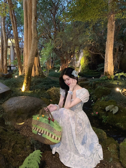 famouswang2024 spring new style [clear spring breeze] fresh lily of the valley light green floral dress