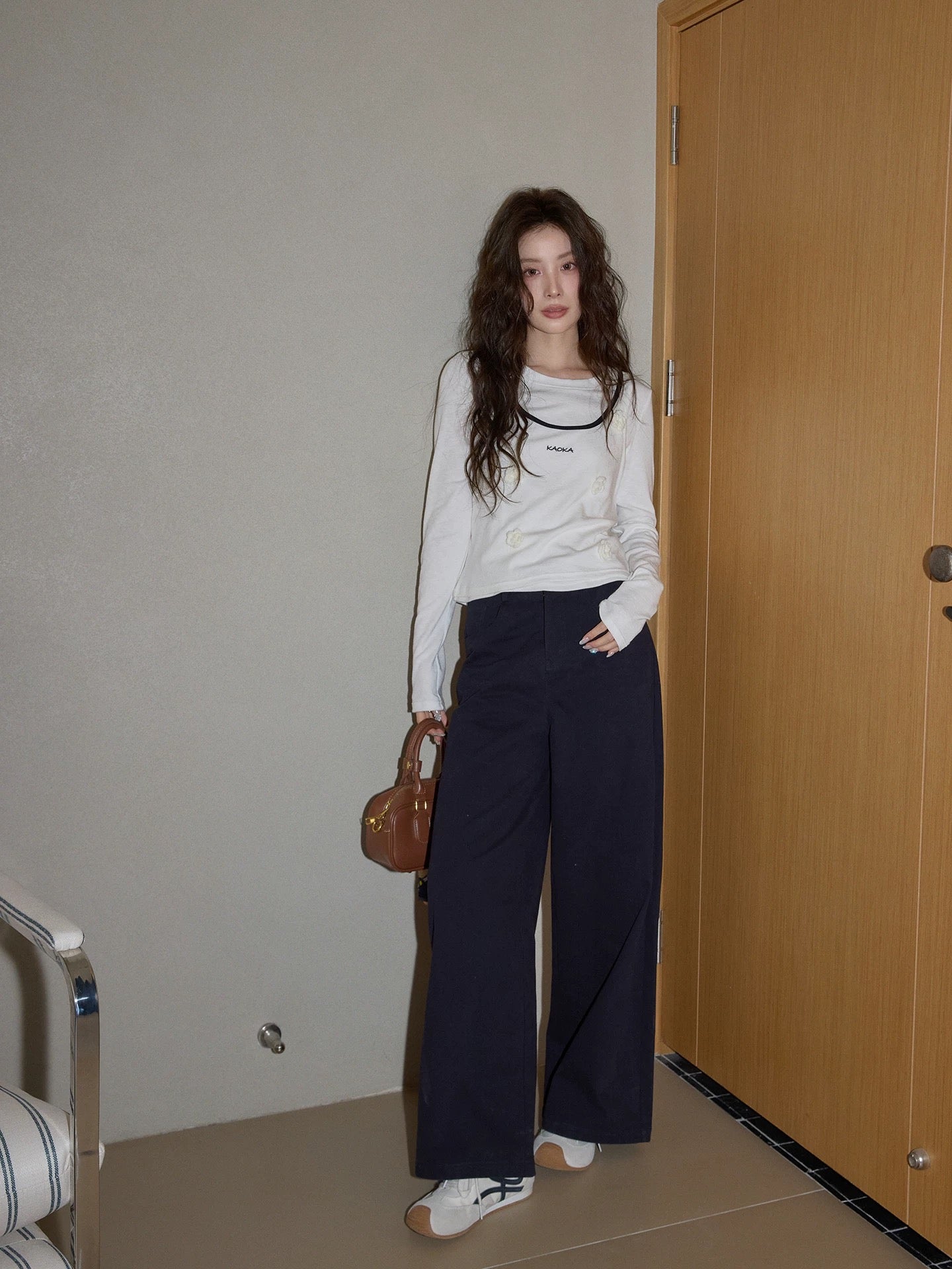 Chaochao Home Design Navy Blue Jeans Women's 2025 Early Winter High-Waisted Wide-Leg Straight Casual Pants