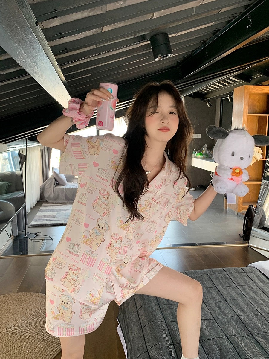 Xinbangbang Homedress Cute Rabbit Print Short Sleeve Pajamas Set Women's Summer Thin Outerwear Home Clothes