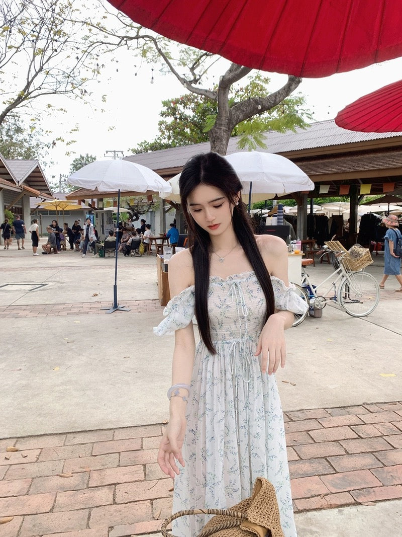 famouswang2024 spring new style [clear spring breeze] fresh lily of the valley light green floral dress