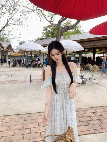 famouswang2024 spring new style [clear spring breeze] fresh lily of the valley light green floral dress