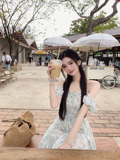 famouswang2024 spring new style [clear spring breeze] fresh lily of the valley light green floral dress