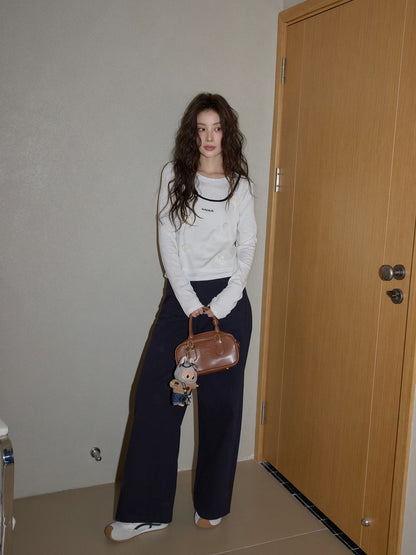 Chaochao Home Design Navy Blue Jeans Women's 2025 Early Winter High-Waisted Wide-Leg Straight Casual Pants