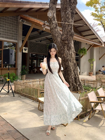 famouswang2024 spring new style [clear spring breeze] fresh lily of the valley light green floral dress