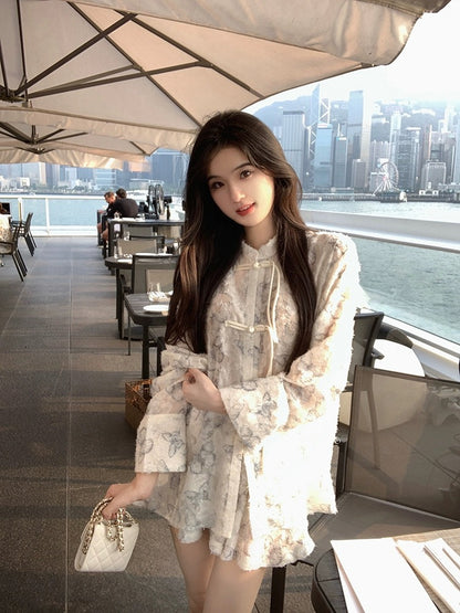 famouswang2024 spring new new Chinese style texture craft ink butterfly shirt suit