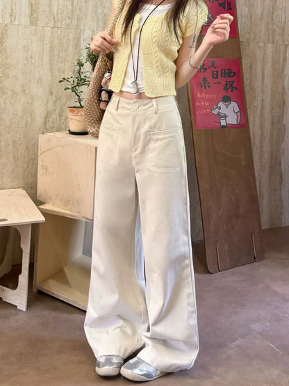 Kumikumi retro lazy style new low waist khaki casual pants women's spring high waist straight mopping pants