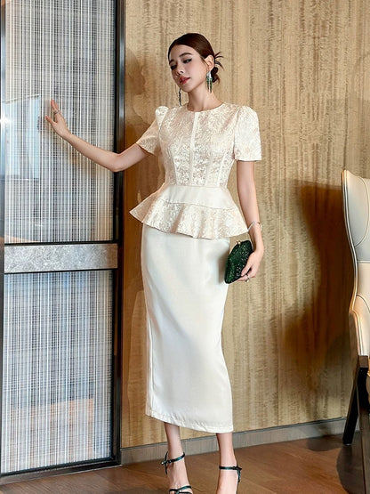 Summer exquisite style ruffle dress women's slim fit temperament high-end splicing fake two-piece French long skirt