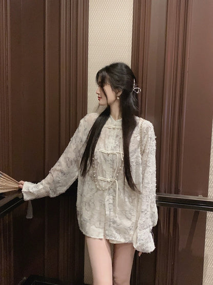 famouswang2024 spring new new Chinese style texture craft ink butterfly shirt suit
