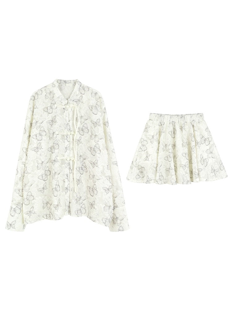 famouswang2024 spring new new Chinese style texture craft ink butterfly shirt suit
