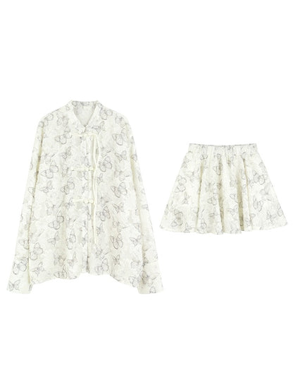famouswang2024 spring new new Chinese style texture craft ink butterfly shirt suit