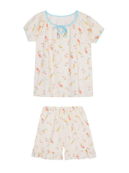Xinbangbang Homedress summer loose colorful cartoon home clothes women's strappy round neck short-sleeved pajamas set