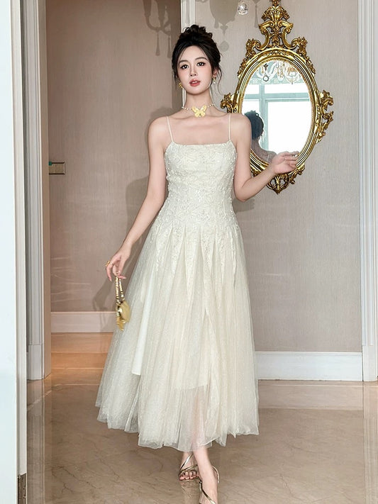 High-end temperament tube top suspender dress female summer 2025 new lace splicing elegant rich style dress long skirt