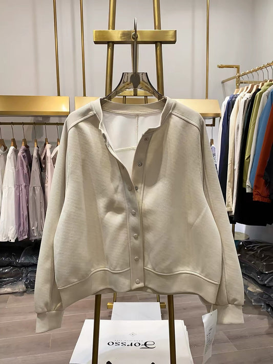 [Real-life photos from Xiao Ai's shop] Stylish, loose-fitting, sporty casual button-up sweatshirt jacket—perfect for commuting.