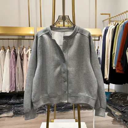 [Real-life photos from Xiao Ai's shop] Stylish, loose-fitting, sporty casual button-up sweatshirt jacket—perfect for commuting.