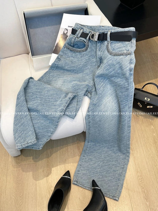 Jeans women 2025 summer new design niche European style temperament versatile slim straight loose pants