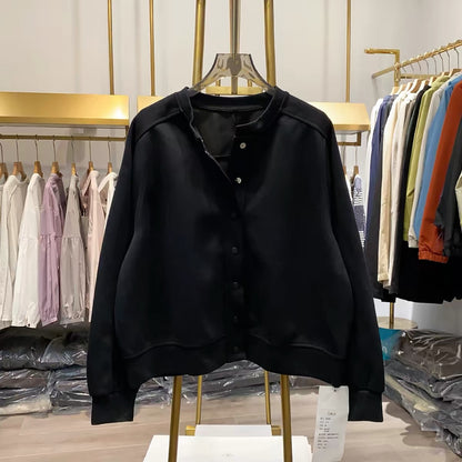 [Real-life photos from Xiao Ai's shop] Stylish, loose-fitting, sporty casual button-up sweatshirt jacket—perfect for commuting.