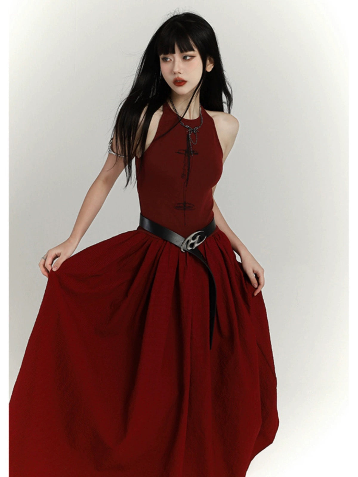 strapless open back dress Ghost girl new Chinese style red dress suspender long skirt adult dres –  Lee Nhi Boutique