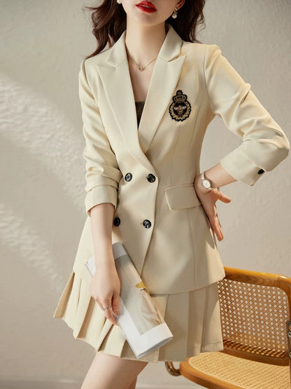 Autumn small blazer women's suit pleated skirt spring and autumn professional high-end street temperament skirt goddess style