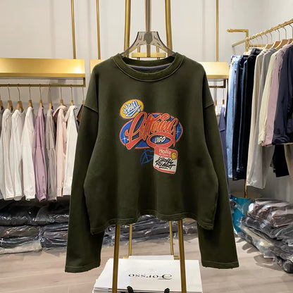 [Real-life photos from Xiao Ai's shop] Women's casual autumn sweatshirt featuring a cartoon letter print, crew neck, long sleeves, and a loose fit.