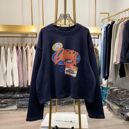 [Real-life photos from Xiao Ai's shop] Women's casual autumn sweatshirt featuring a cartoon letter print, crew neck, long sleeves, and a loose fit.