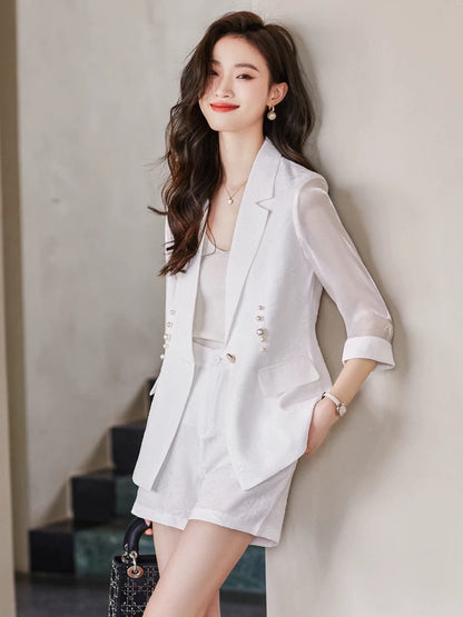 Summer blazer, women's suit, shorts, temperament, high-end beaded suit, high-end goddess Fan Xiaoxiangfeng