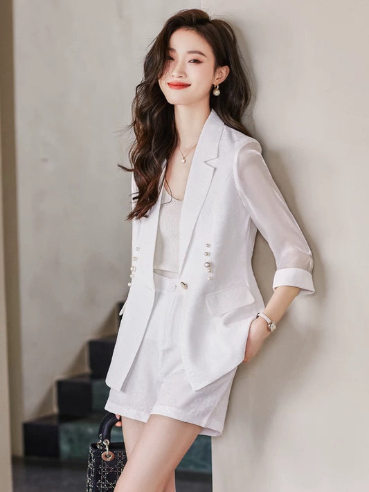 Summer blazer, women's suit, shorts, temperament, high-end beaded suit, high-end goddess Fan Xiaoxiangfeng